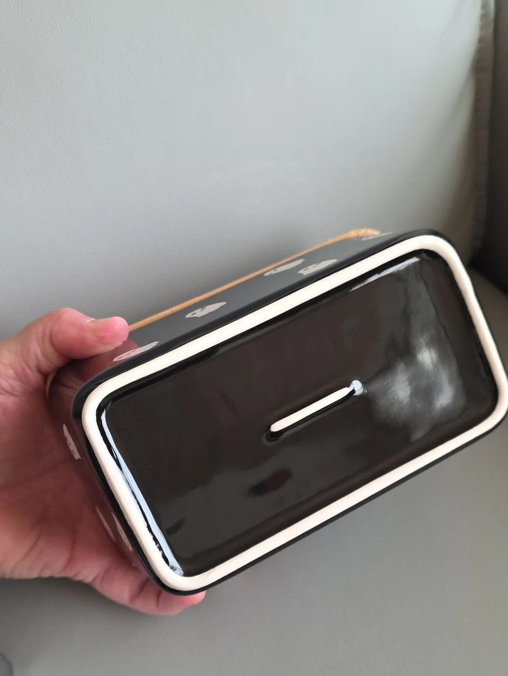 Cute Ghost Black Ceramic Storage with Bamboo Lid And Spreader Knife NWT